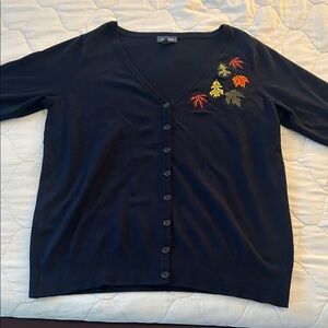 ModCloth Women's Navy Cardigan with Leaf Embroidery